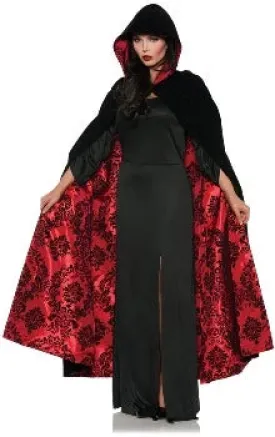 Deluxe Velvet and Satin Flocked Cape Red