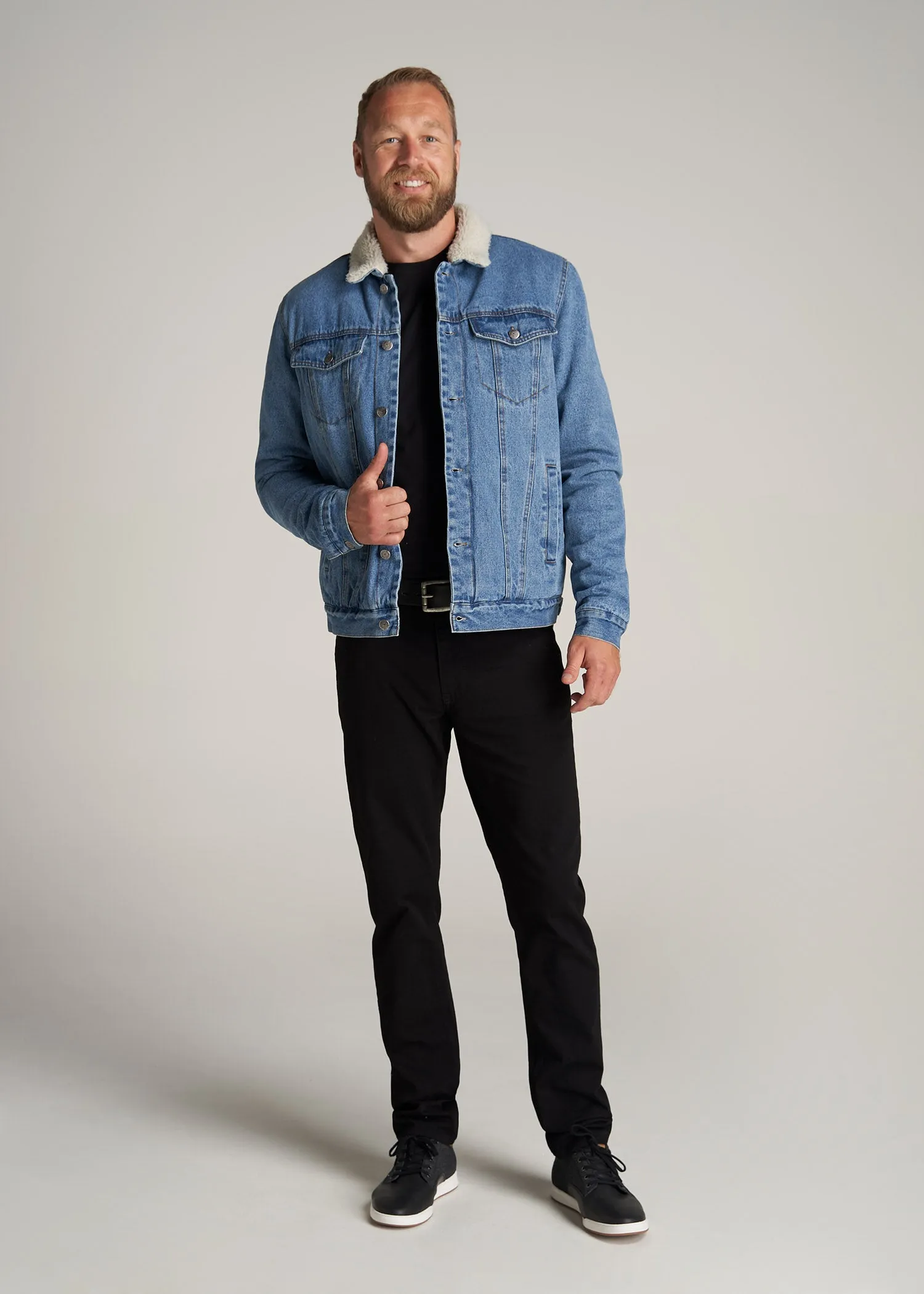 Denim Sherpa Tall Men's Jacket in Stonewash Blue