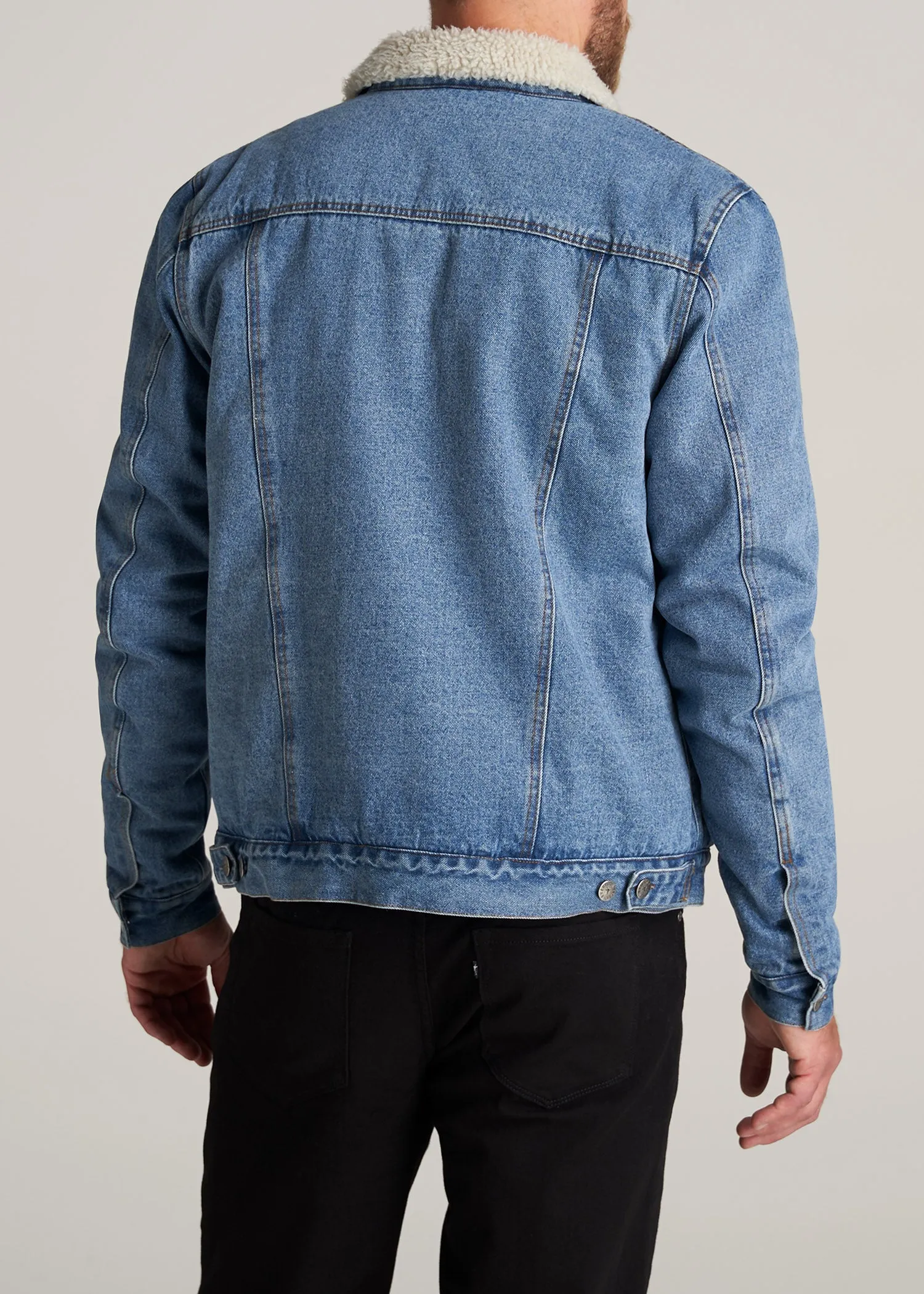 Denim Sherpa Tall Men's Jacket in Stonewash Blue