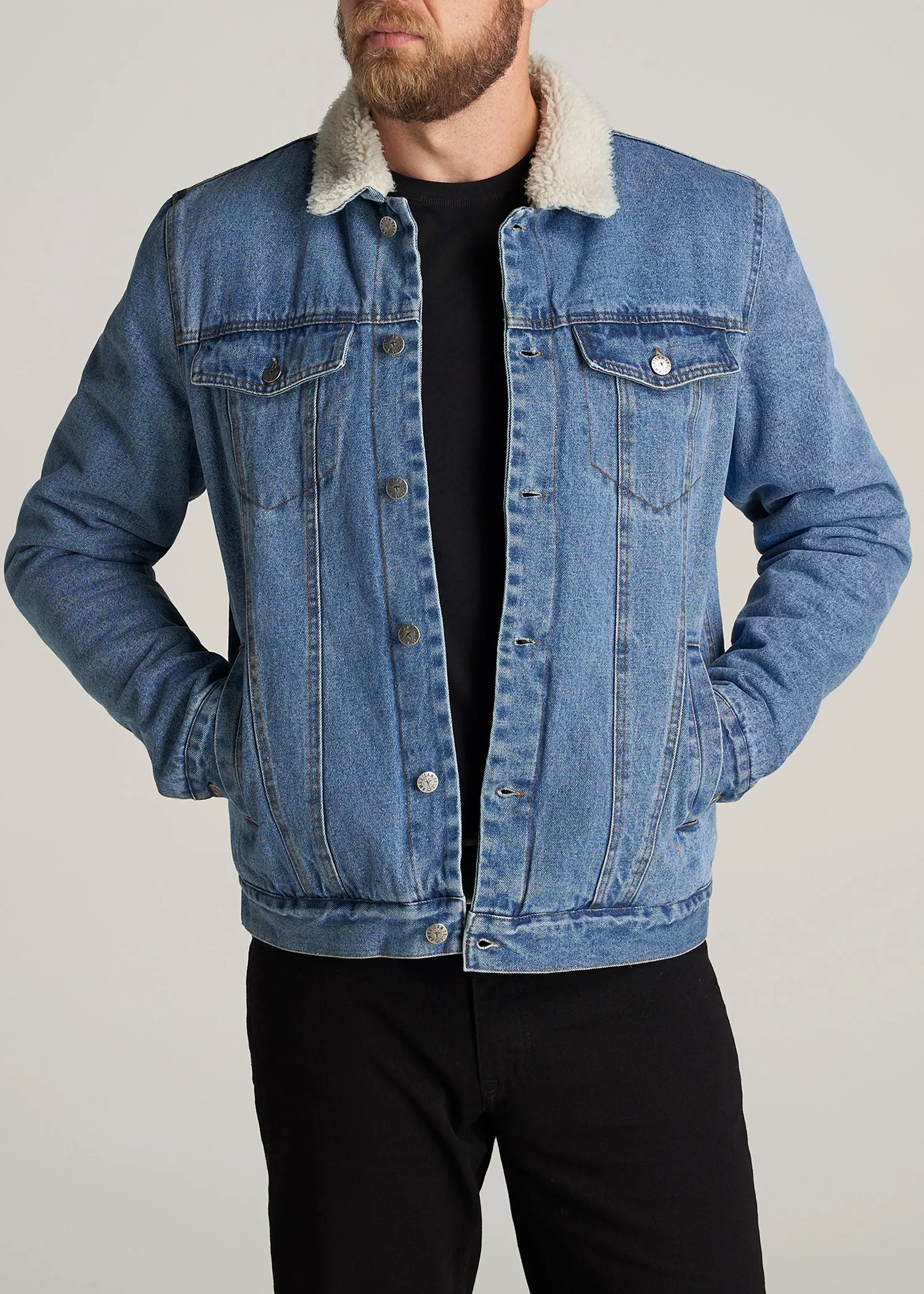 Denim Sherpa Tall Men's Jacket in Stonewash Blue