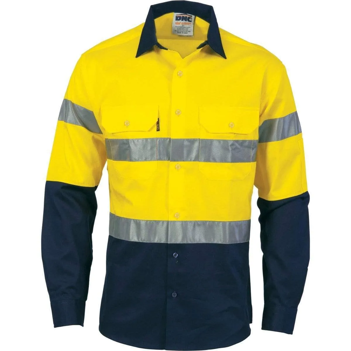 Dnc Workwear Hi-vis Cool-breeze Long Sleeve Cotton Shirt With Generic Reflective Tape - 3966