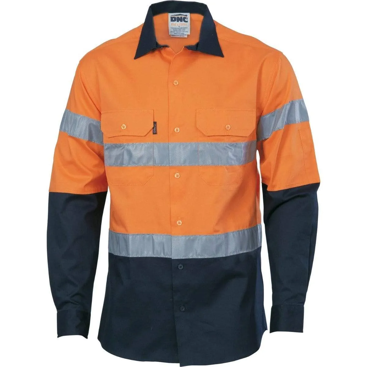 Dnc Workwear Hi-vis Cool-breeze Long Sleeve Cotton Shirt With Generic Reflective Tape - 3966