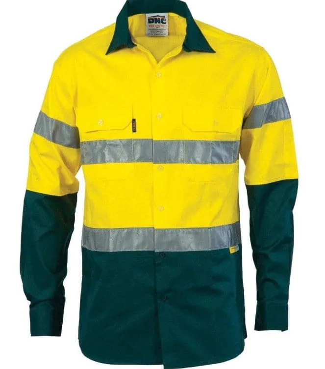 Dnc Workwear Hi-vis Cool-breeze Long Sleeve Cotton Shirt With Generic Reflective Tape - 3966