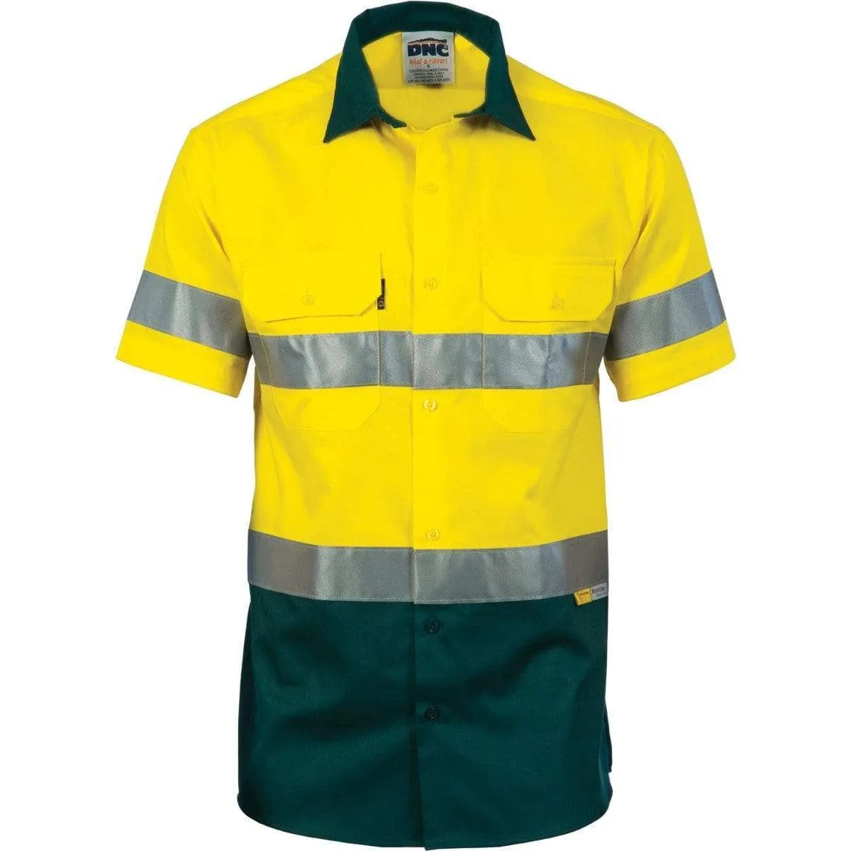 Dnc Workwear Hi-vis Cool-breeze Short Sleeve Cotton Shirt With 3m 8906 Reflective Tape - 3887