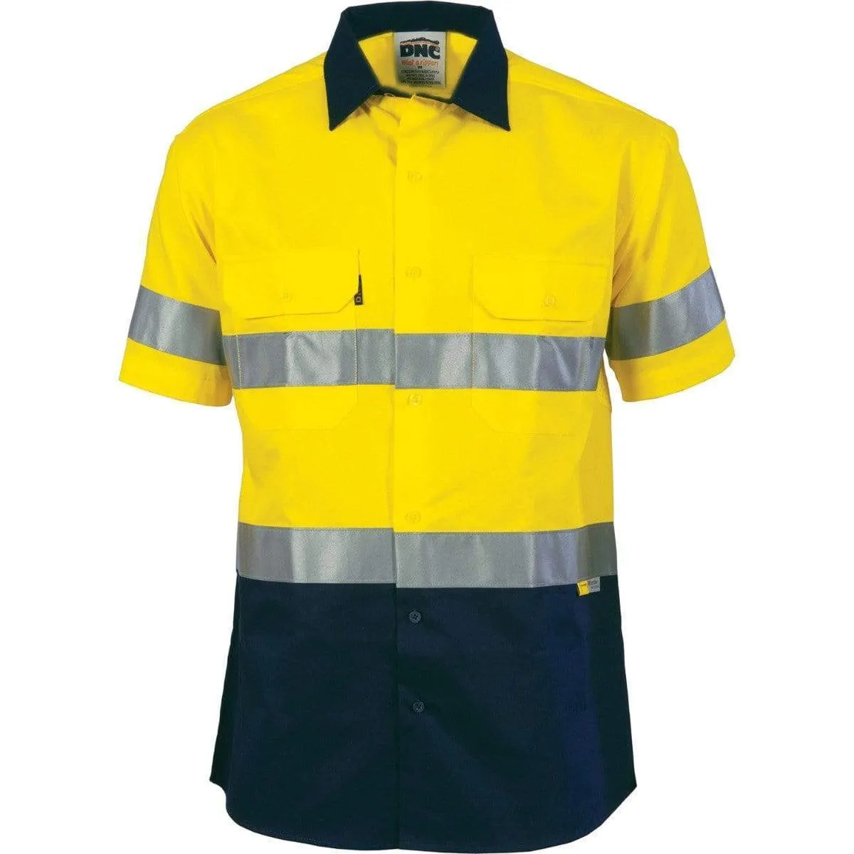 Dnc Workwear Hi-vis Cool-breeze Short Sleeve Cotton Shirt With 3m 8906 Reflective Tape - 3887