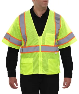 Economy Safety Vest: Hi-Vis Zip Mesh Vest with Contrasting Tape: ANSI 3