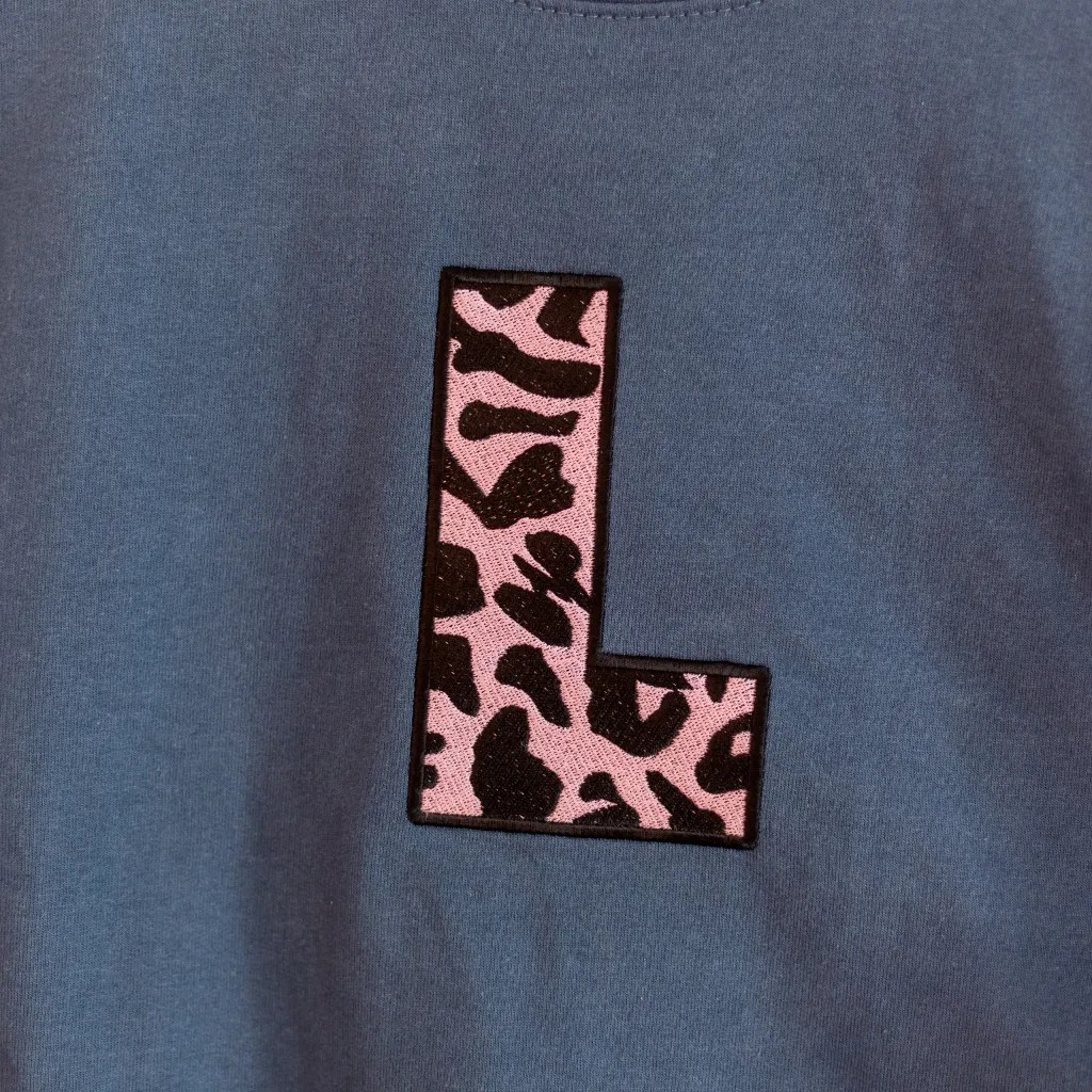 Embroidered Animal Print Initial Airforce Blue Sweatshirt