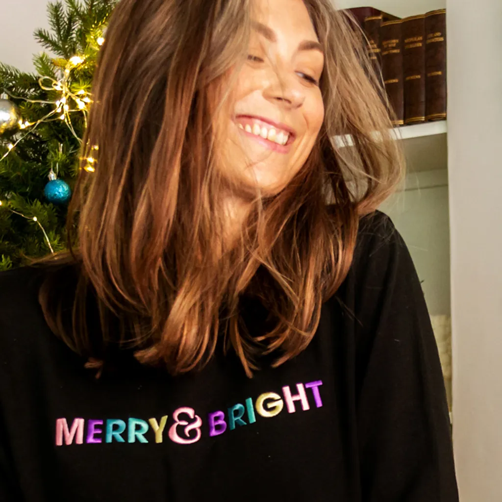 Embroidered Merry & Bright Christmas Sweatshirt