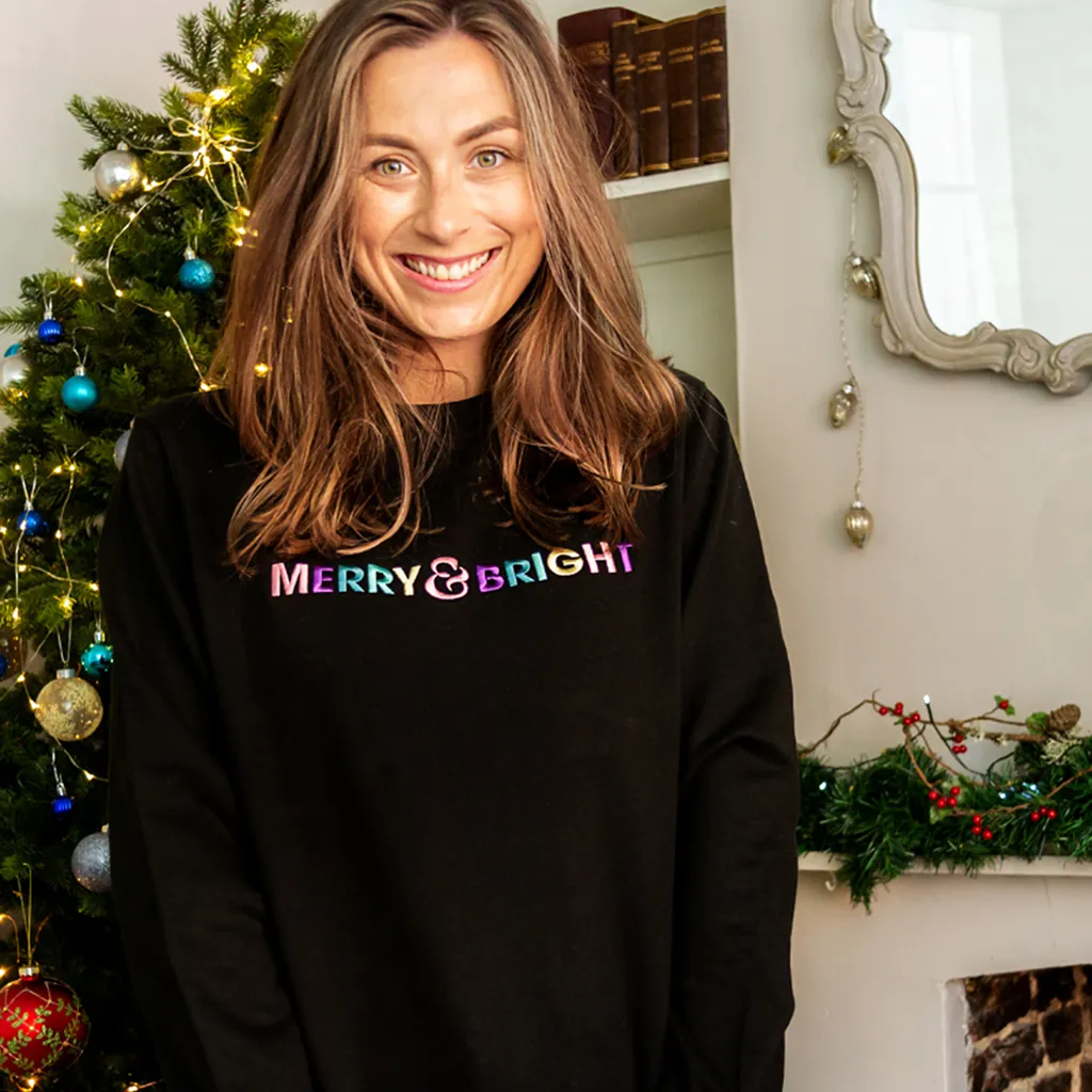 Embroidered Merry & Bright Christmas Sweatshirt