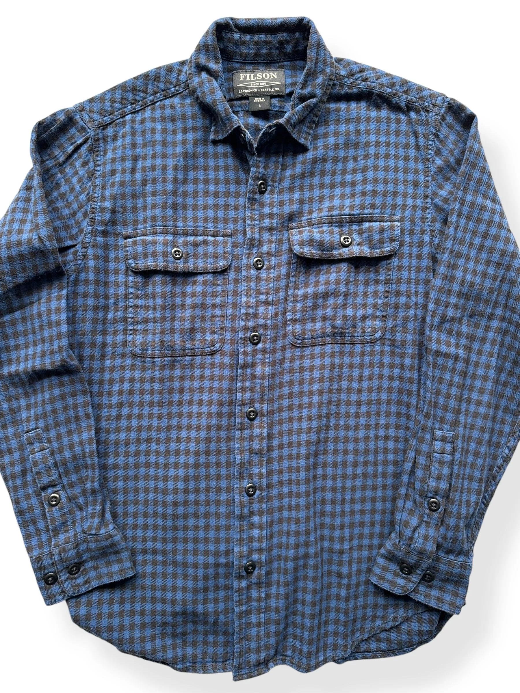 Filson Blue Black Cotton Flannel Shirt SZ S