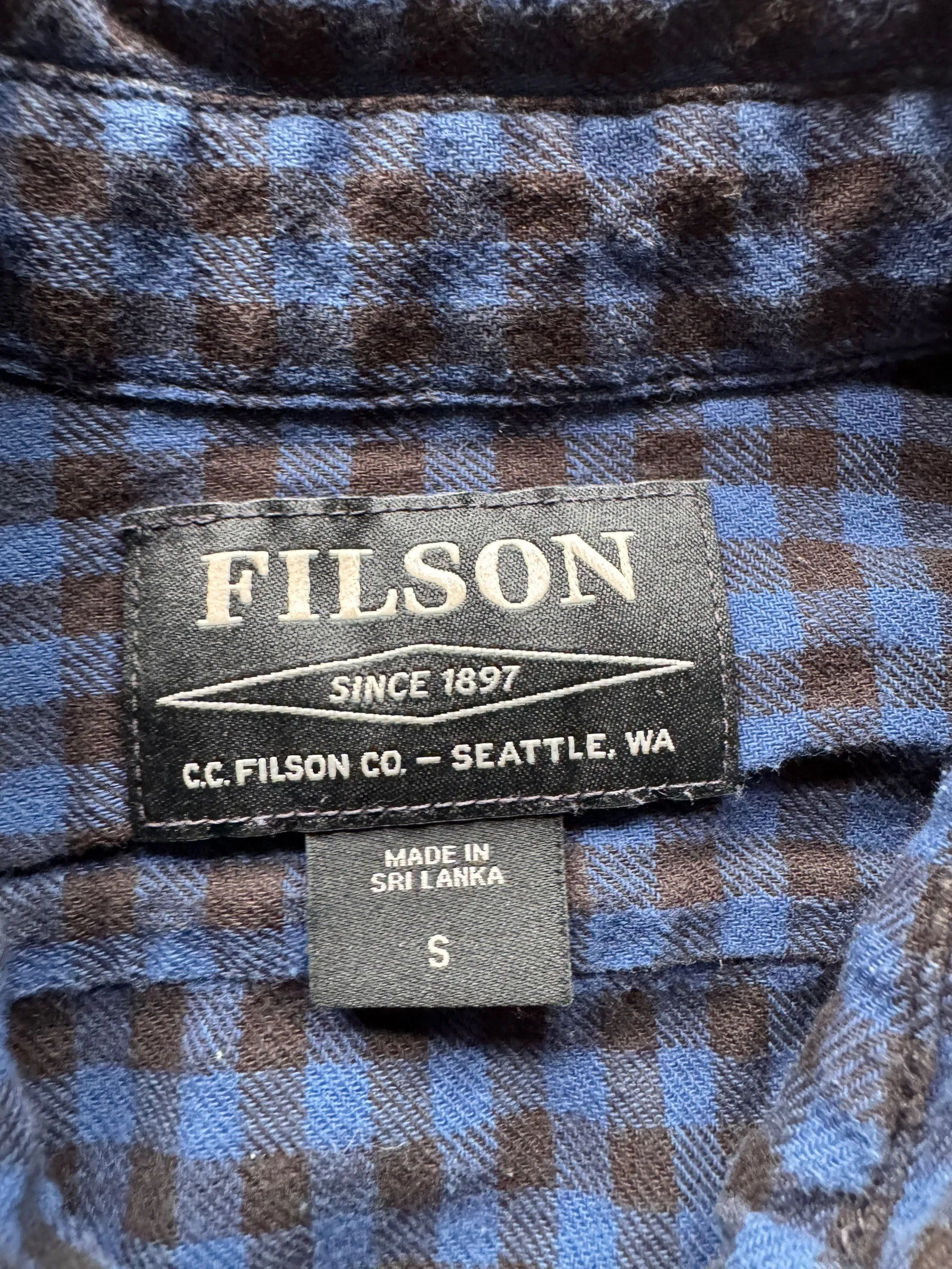 Filson Blue Black Cotton Flannel Shirt SZ S