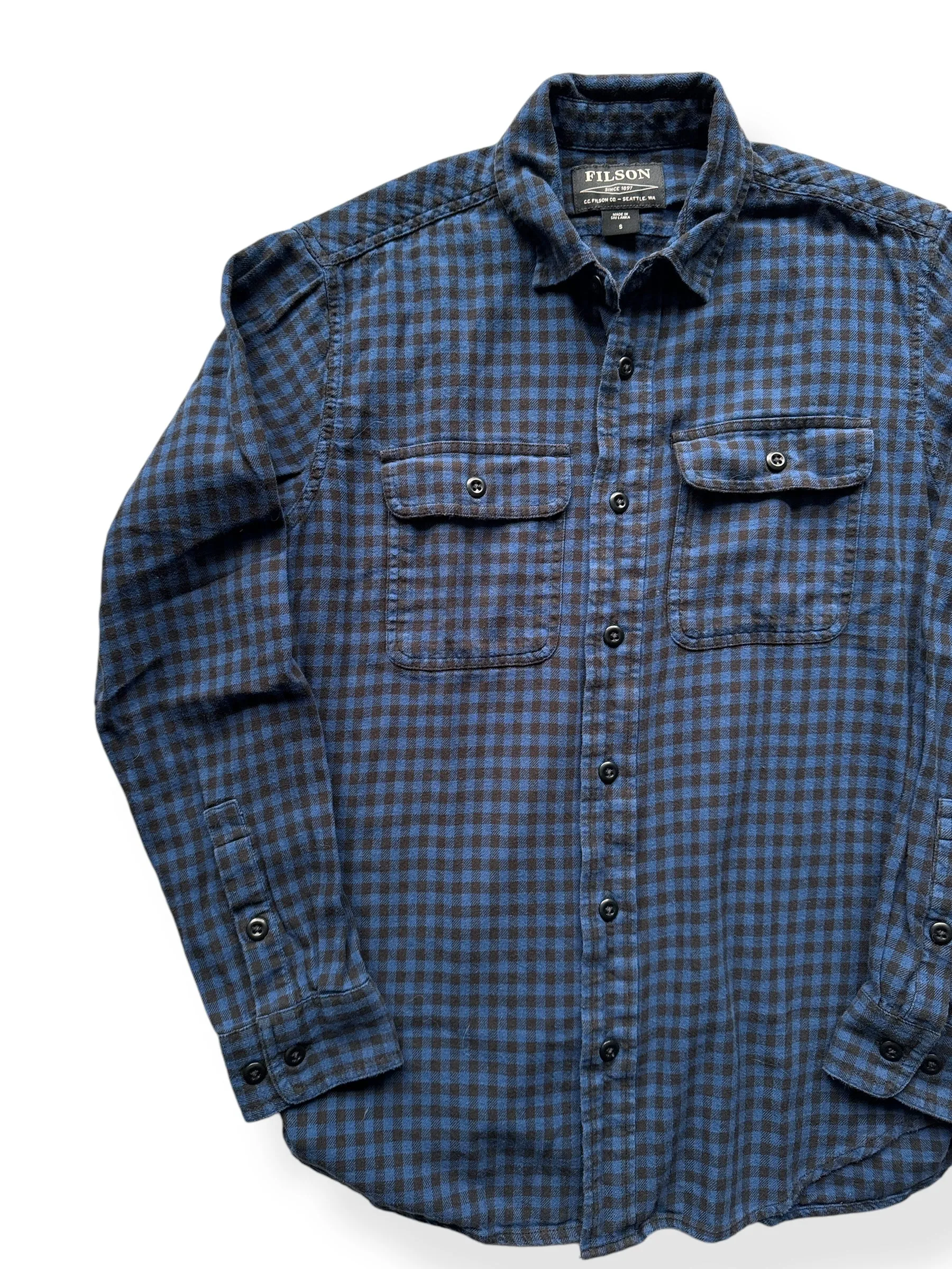 Filson Blue Black Cotton Flannel Shirt SZ S