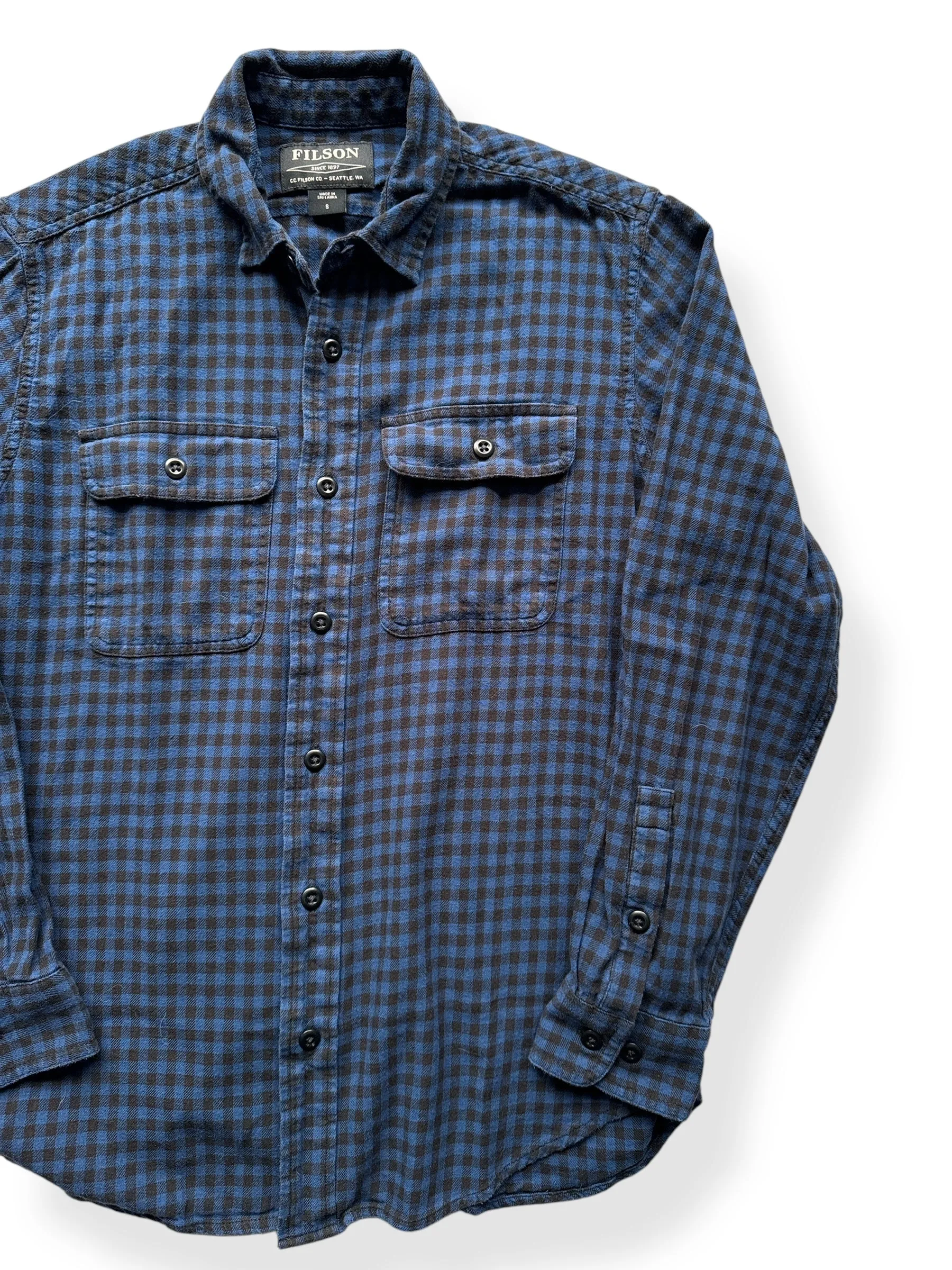 Filson Blue Black Cotton Flannel Shirt SZ S