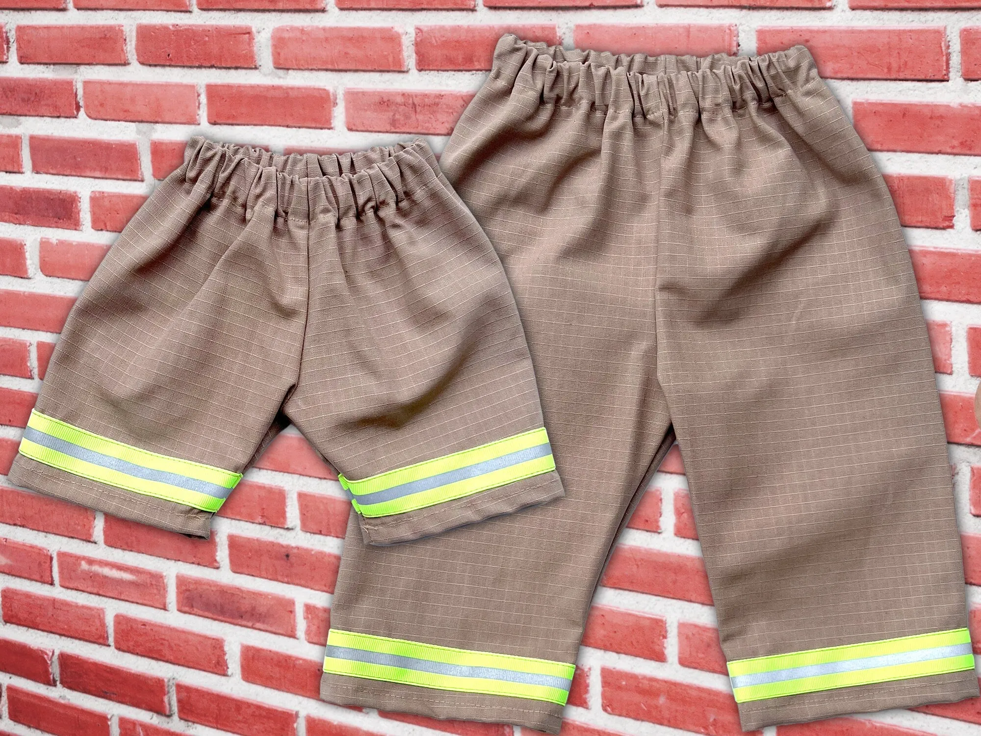 Firefighter Infant Body-Suit in Navy with Maltese Cross and Name on Front and Fire Department on Back - Khaki Turnout Pants