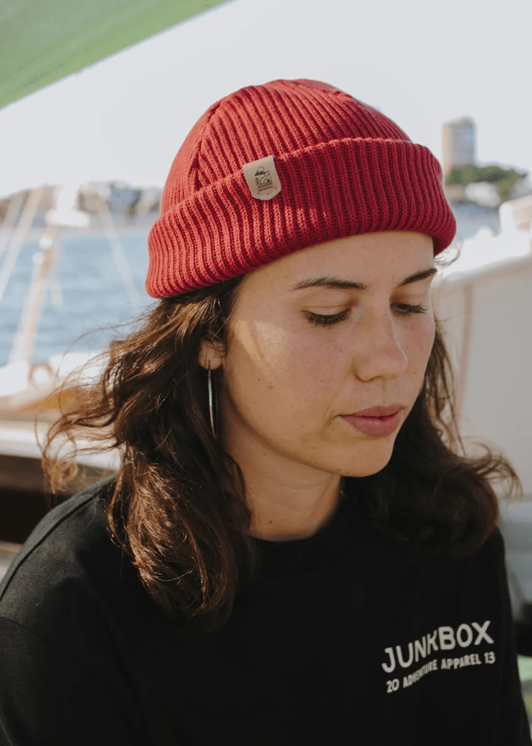 Fisherman Organic Beanie Hat in Earth Red