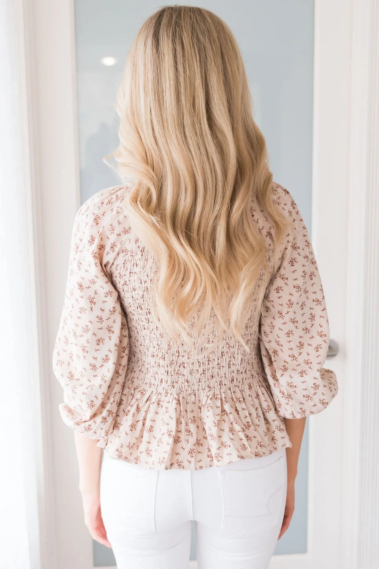 Floral Visions Smocked Modest Blouse