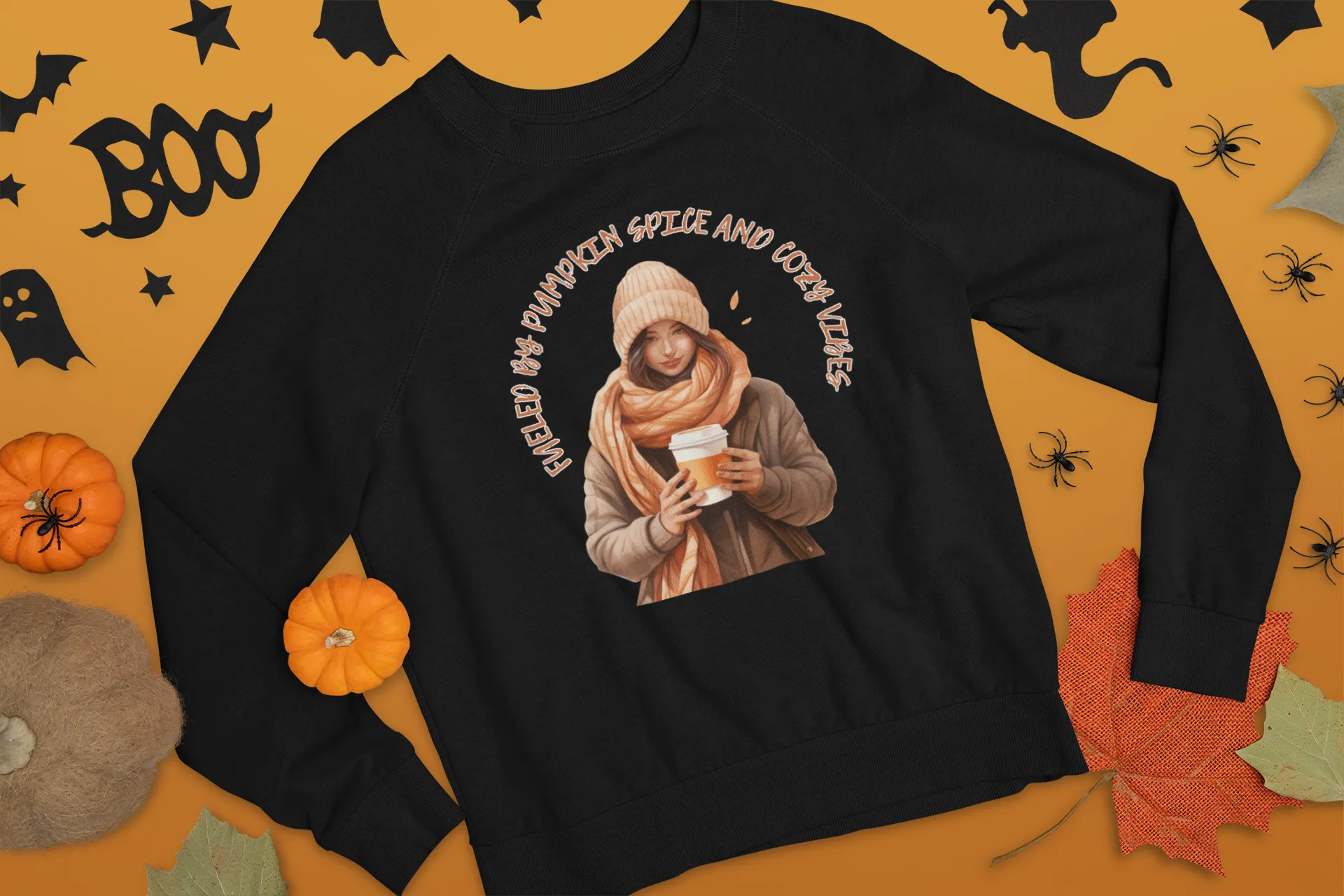 Fueled by Pumpkin Spice and Cozy Vibes, Retro Sweatshirt, Cute Sweatshirt, Halloween Sweatshirt, Womens Halloween, Spooky Sweatshirt