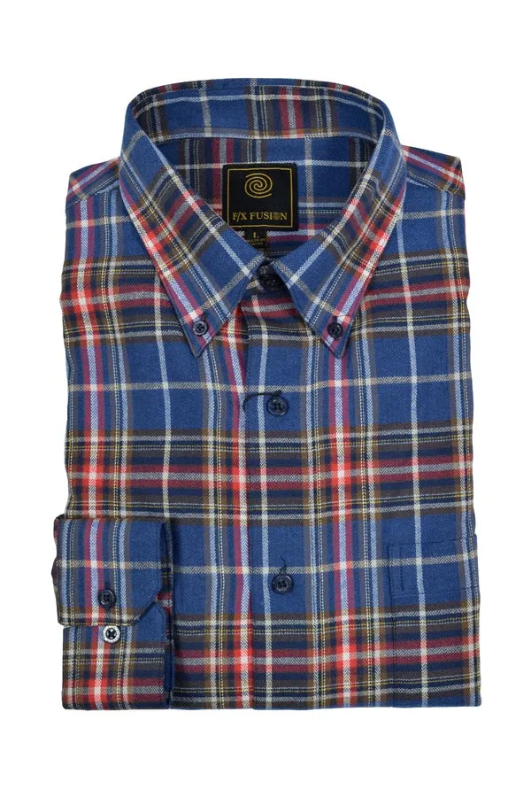 FX Fusion Red Blue Multi Plaid Button Down Flannel Shirt