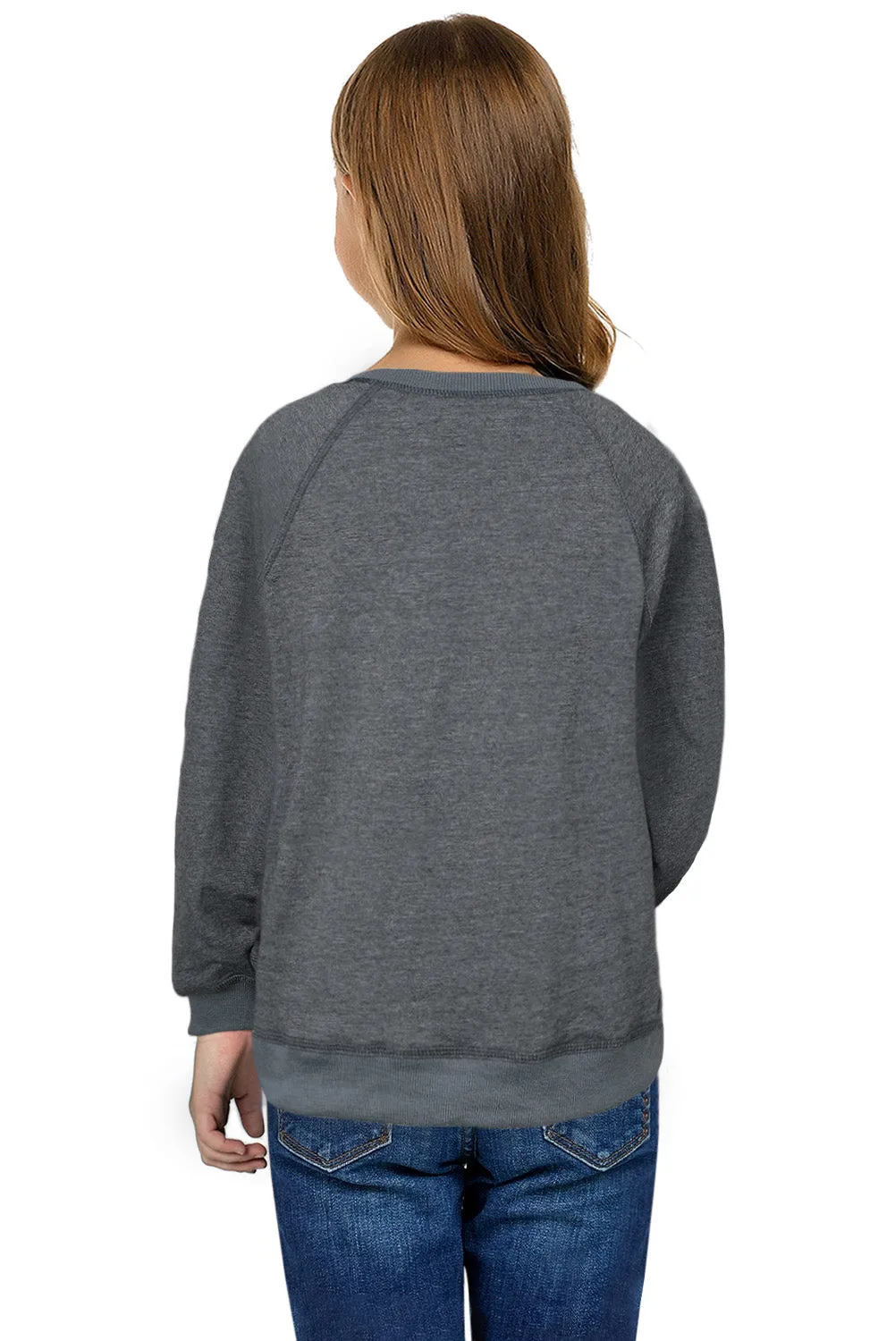 Girls Grey Raglan Crewneck Sweatshirt