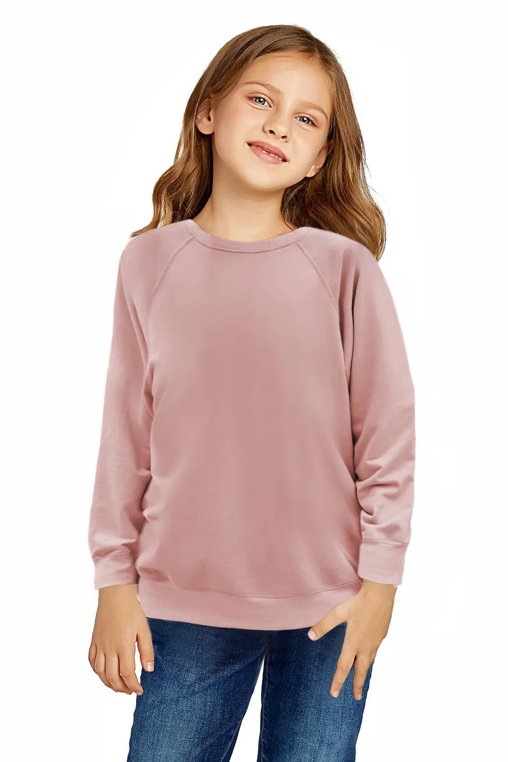 Girls Grey Raglan Crewneck Sweatshirt