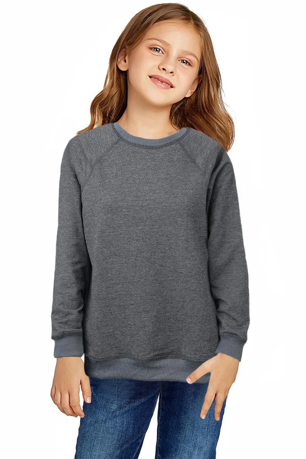 Girls Grey Raglan Crewneck Sweatshirt