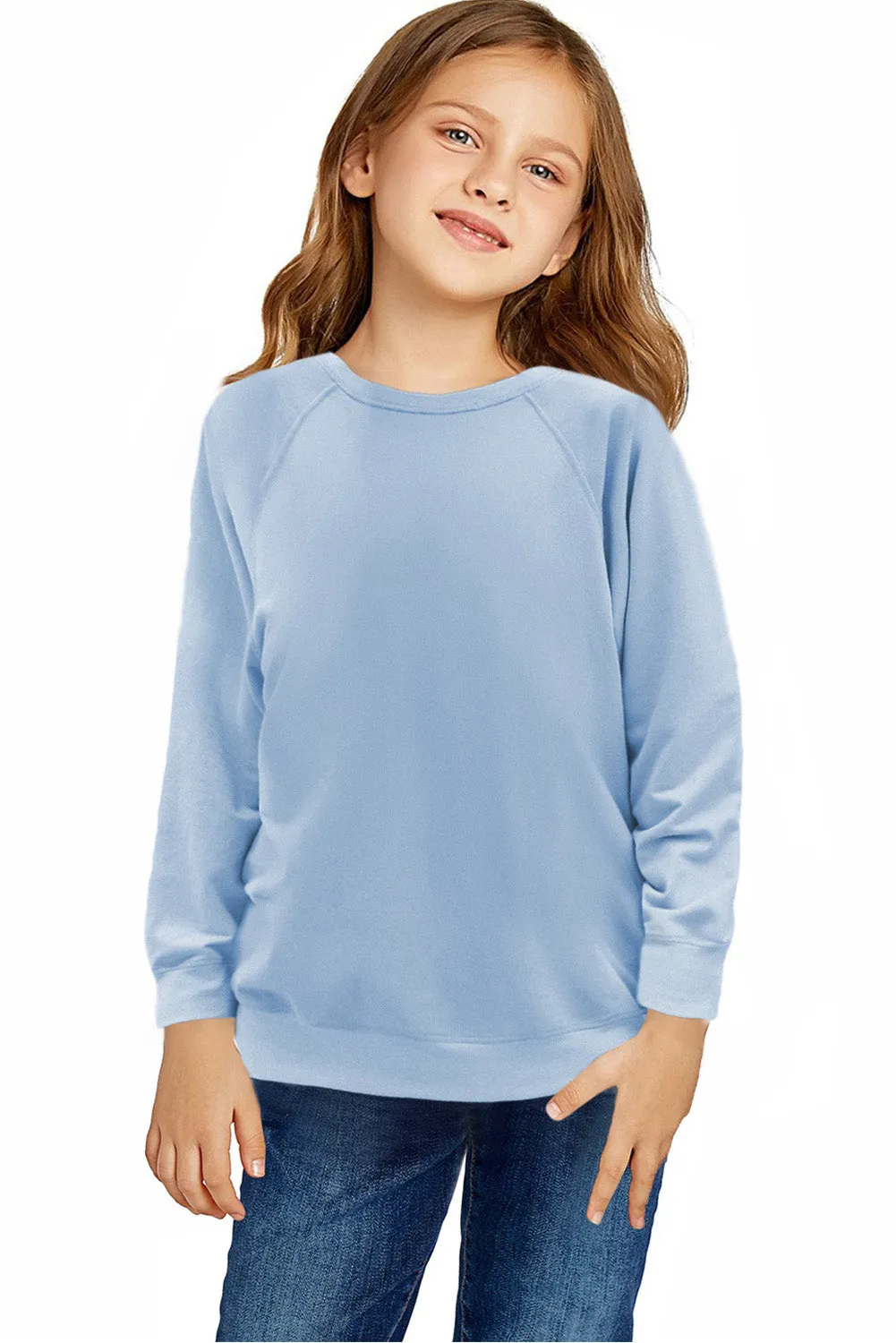 Girls Grey Raglan Crewneck Sweatshirt