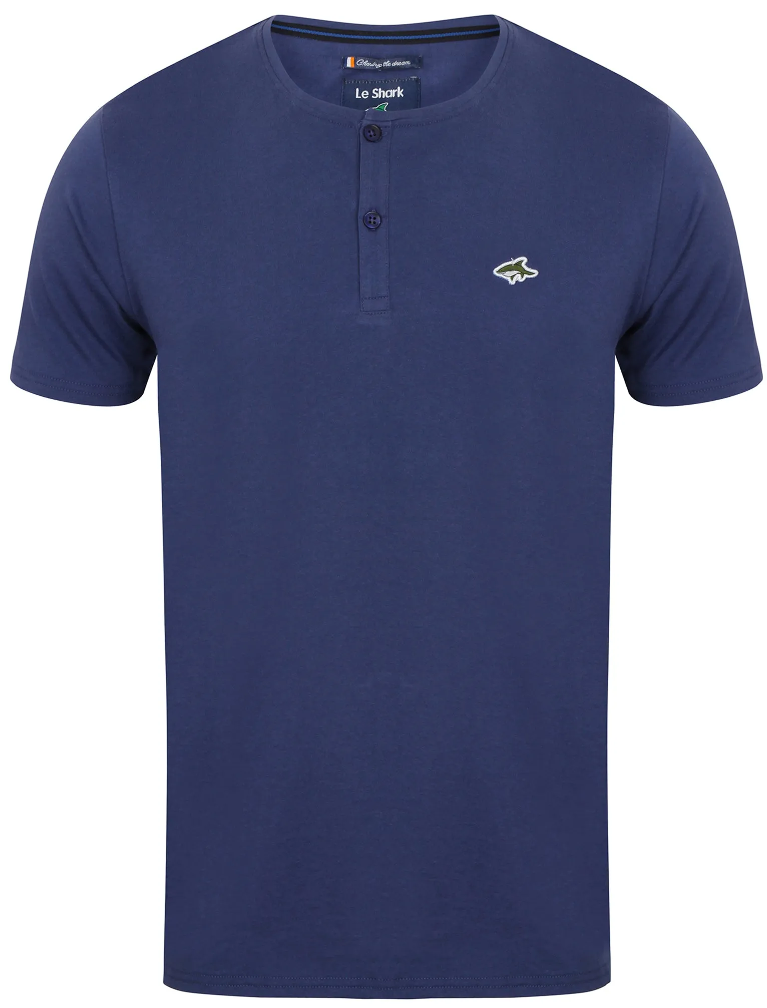 Glengall Short Sleeve Henley Neck Cotton T-Shirt in Deep Cobalt - Le Shark