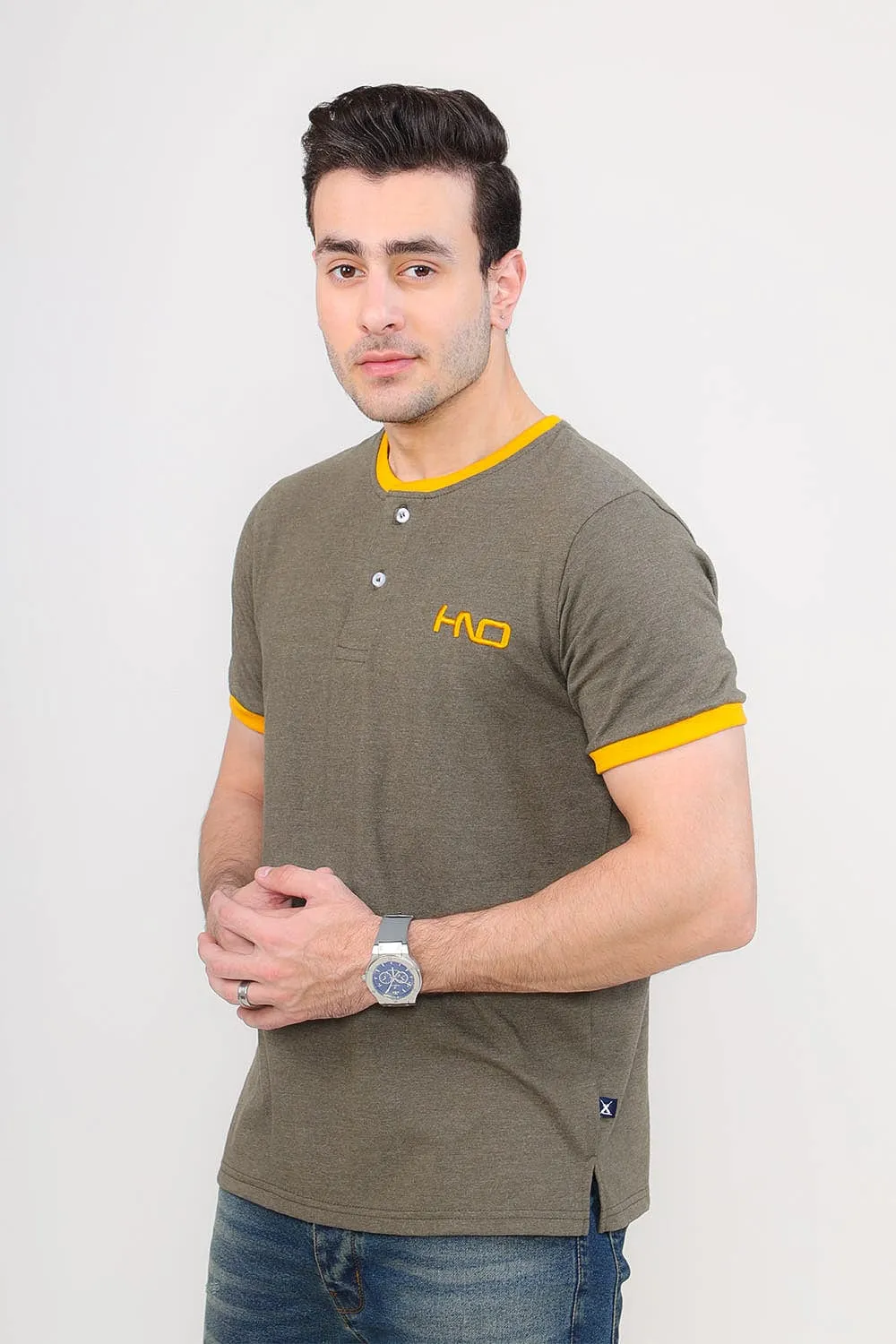 Green Hno Henley For Men