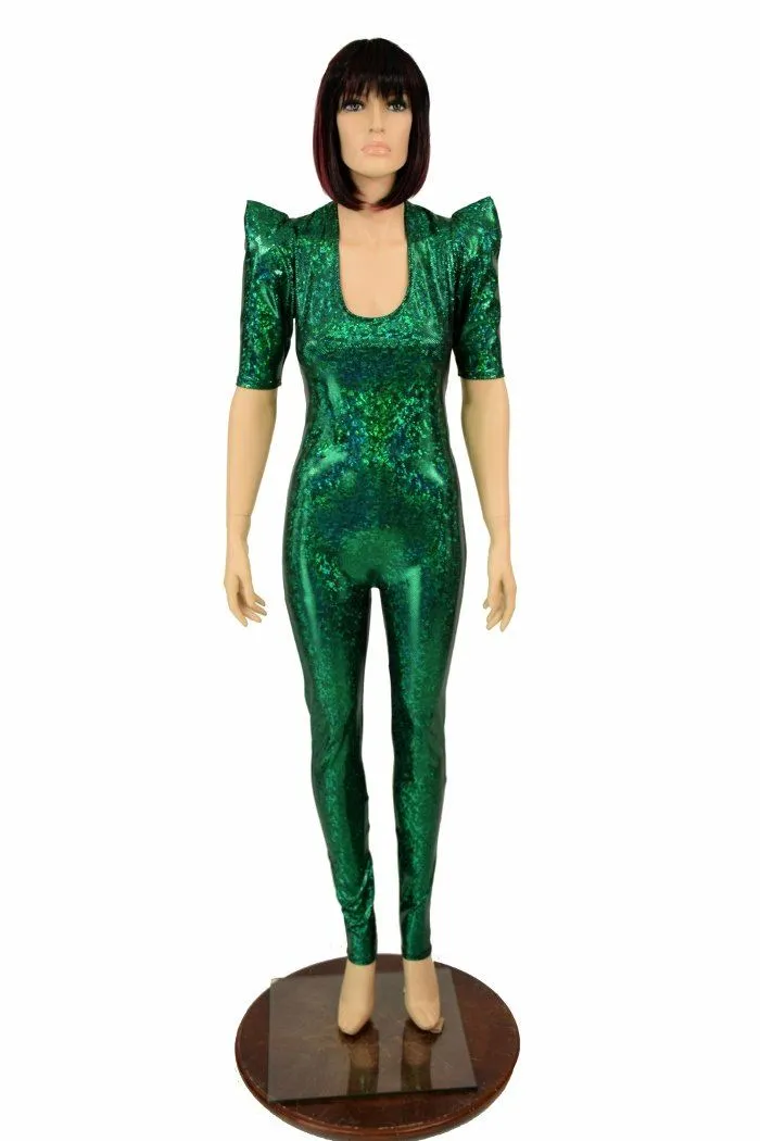 Green Kaleidoscope Sharp Shoulder Catsuit