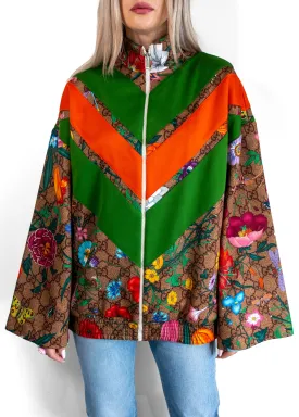 Gucci Green GG Supreme Floral Print Knit Zipper Track Jacket