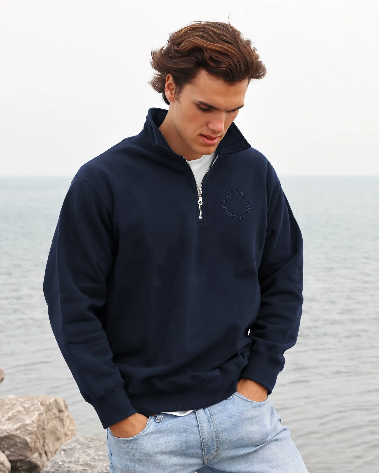 Half Zip Fleece Sweatshirt Navy - Unisex