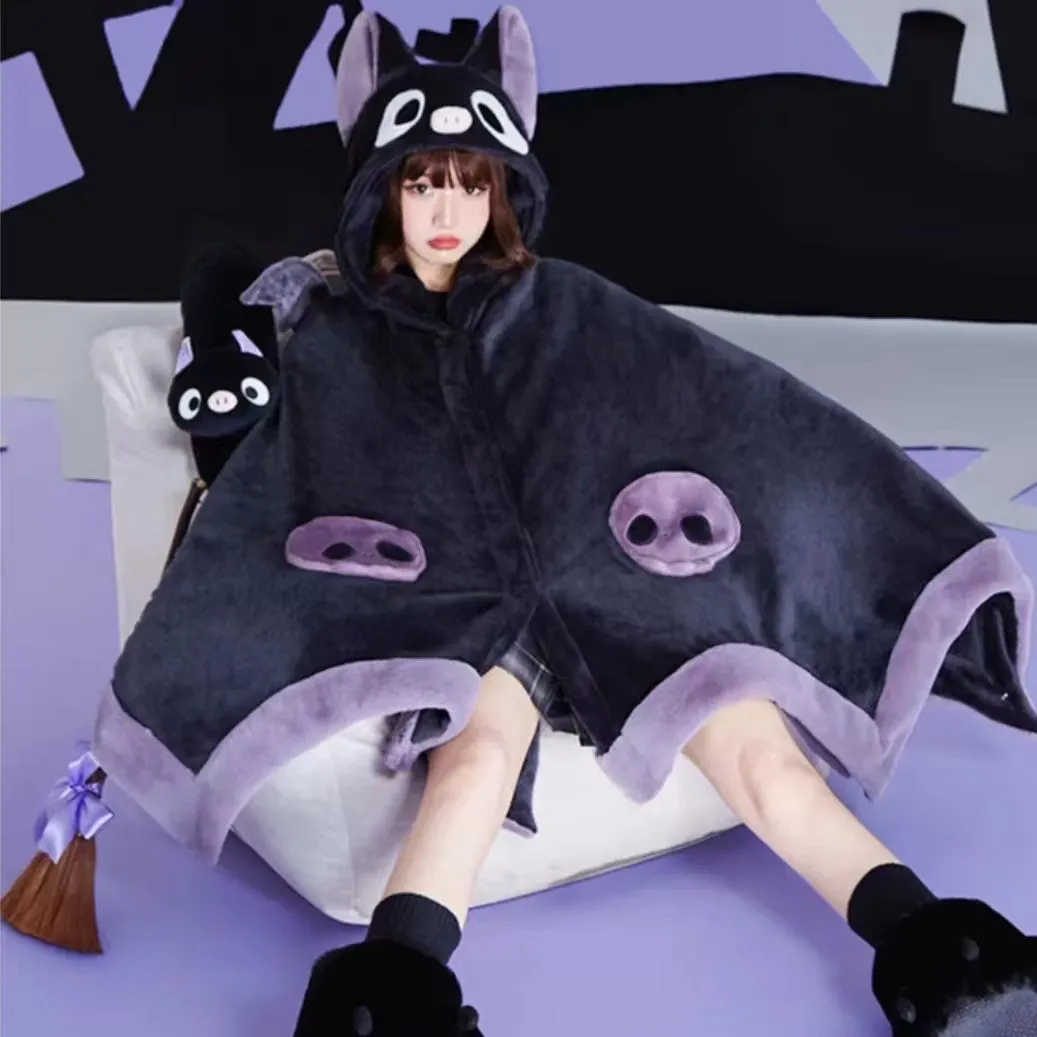 Halloween Kawaii Cute Bat Girl Flannel Hooded Blanket Cape Cozy Wrap