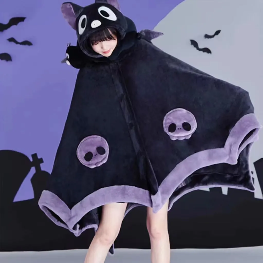 Halloween Kawaii Cute Bat Girl Flannel Hooded Blanket Cape Cozy Wrap