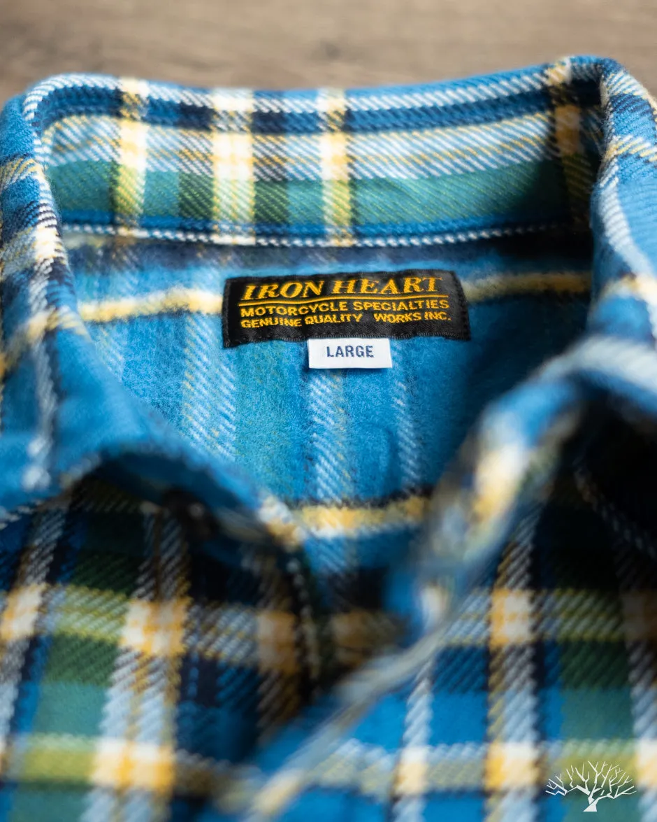 IHSH-370-BLU - Ultra Heavy Flannel Western Shirt - Blue Tartan Check