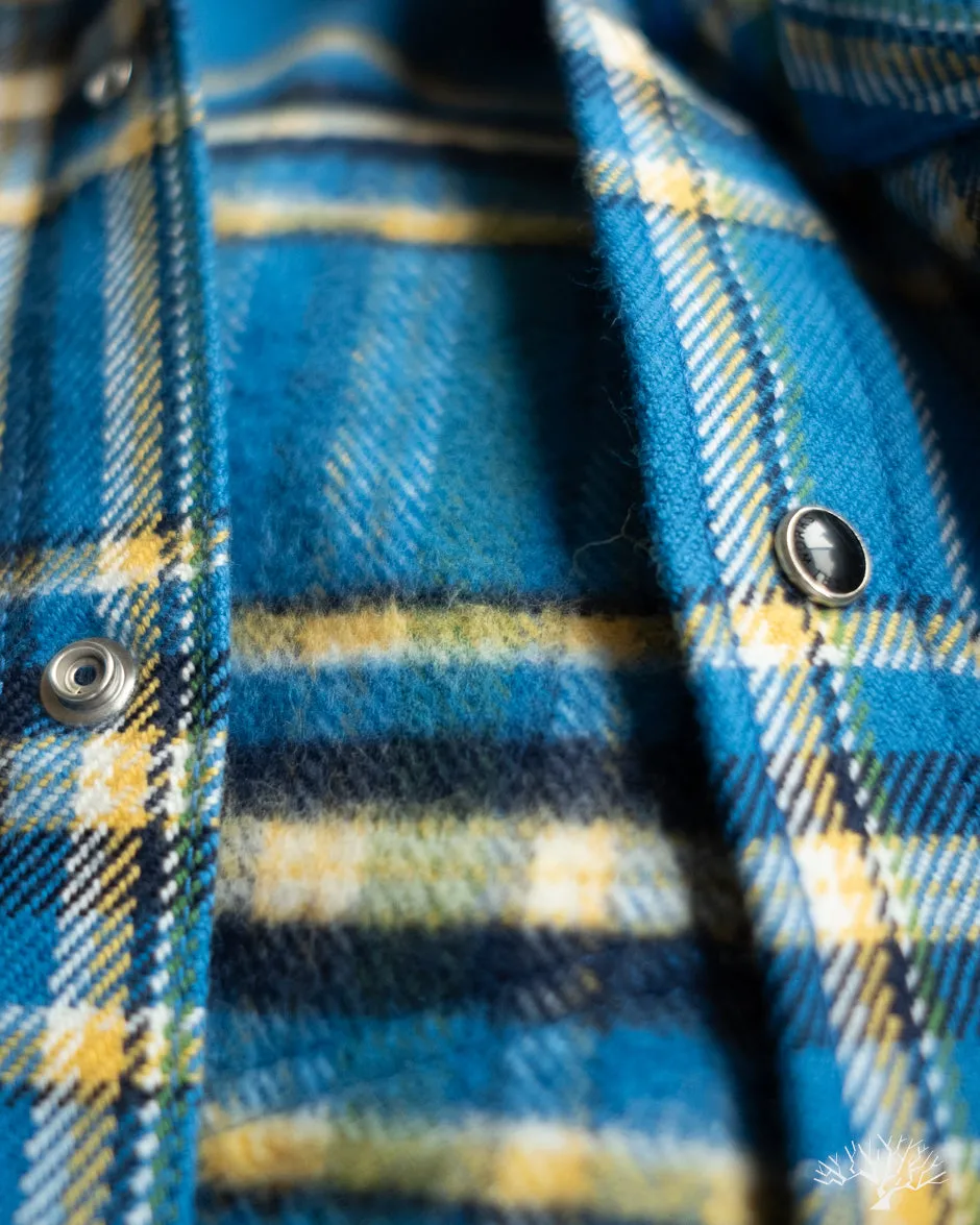 IHSH-370-BLU - Ultra Heavy Flannel Western Shirt - Blue Tartan Check