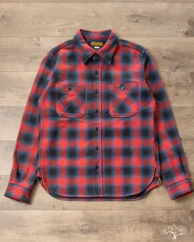 IHSH-379-RED - Ultra Heavy Flannel Ombré Check Work Shirt - Red