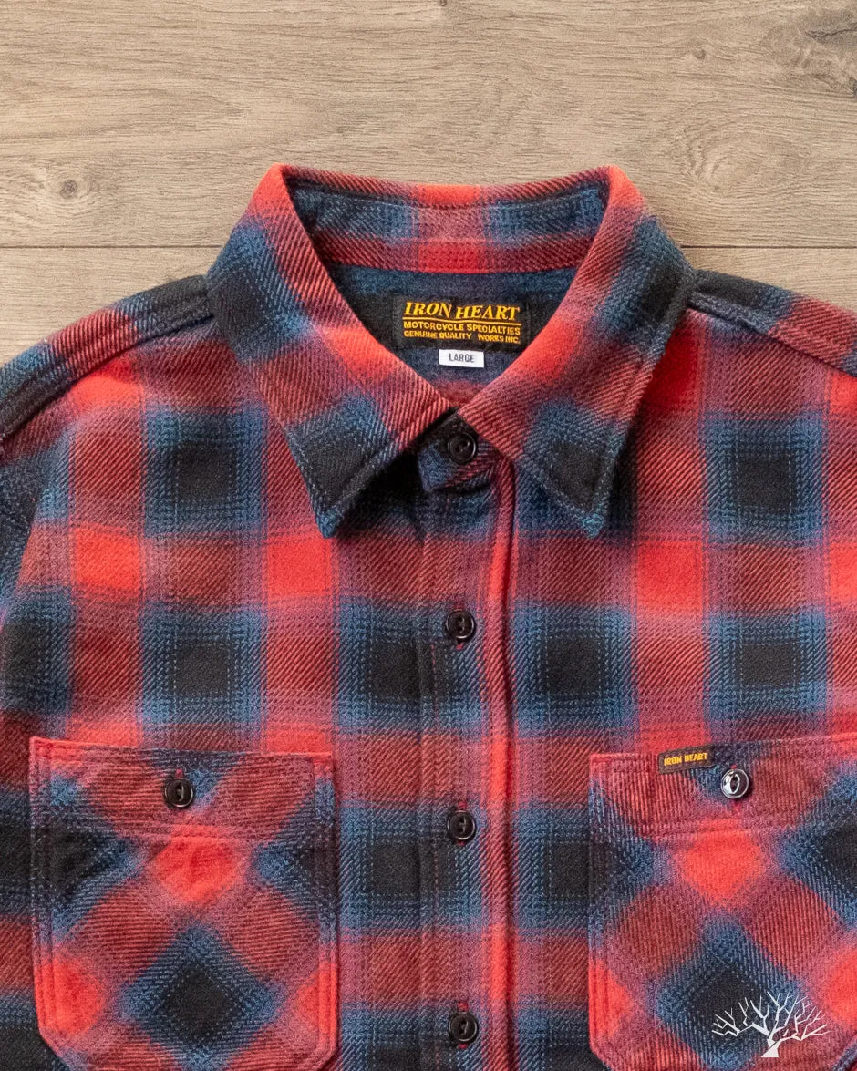 IHSH-379-RED - Ultra Heavy Flannel Ombré Check Work Shirt - Red