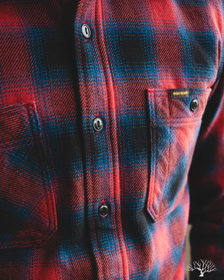 IHSH-379-RED - Ultra Heavy Flannel Ombré Check Work Shirt - Red