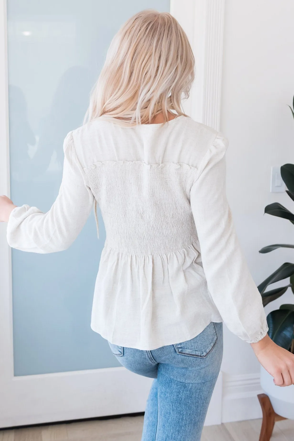 Inhale Confidence Smocked Modest Blouse