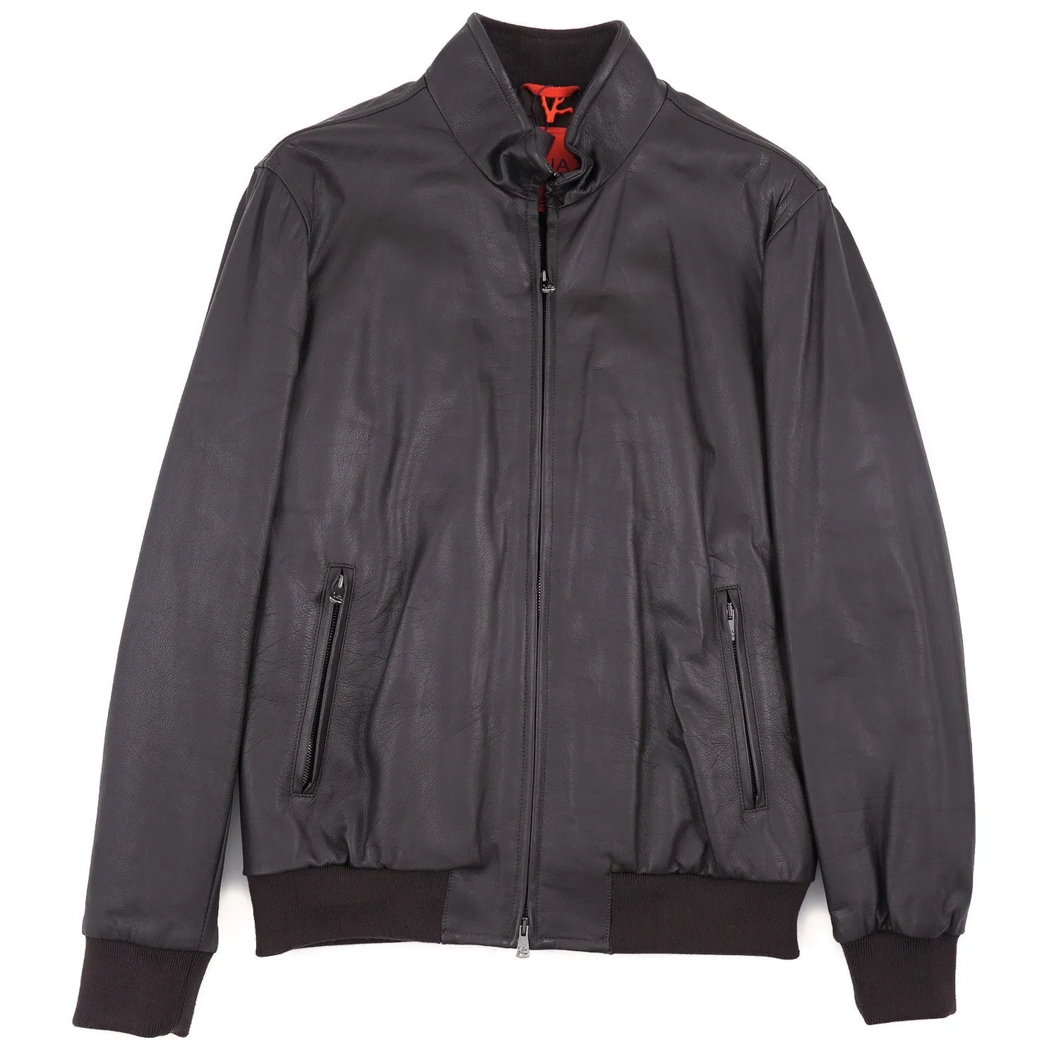 Isaia Calfskin Leather Bomber Jacket