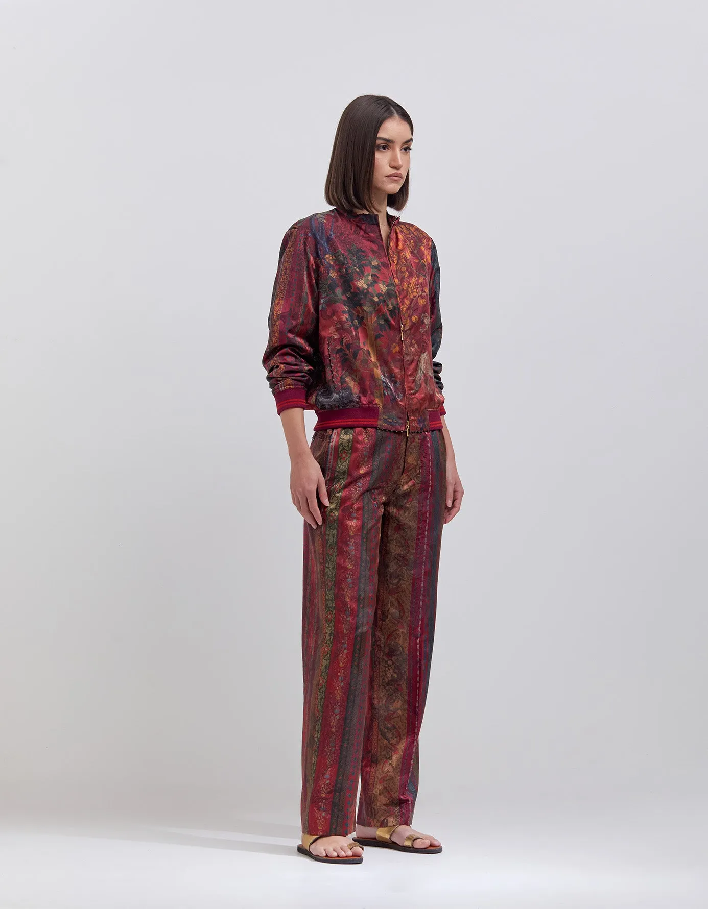 Janbaaz Bomber Jacket Silk Damask Crimson