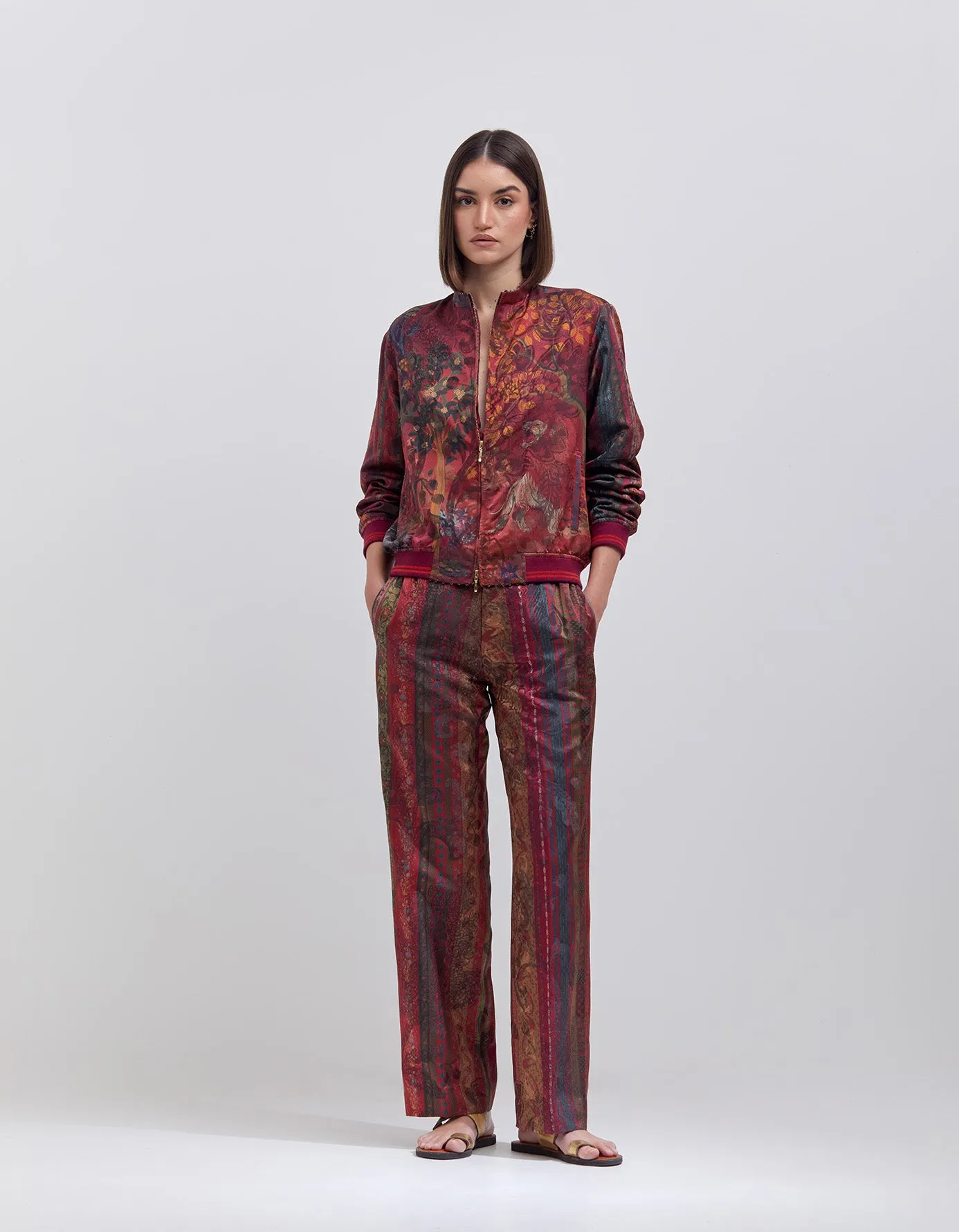 Janbaaz Bomber Jacket Silk Damask Crimson