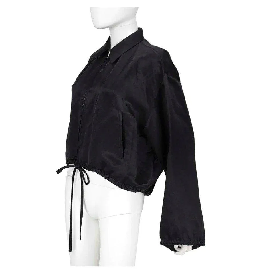 JEAN PAUL GAULTIER 1990s Black Silk Crop Bomber Jacket | Size 10