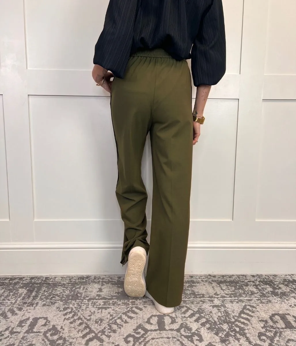 Khaki Side Stripe Wide Leg Trousers