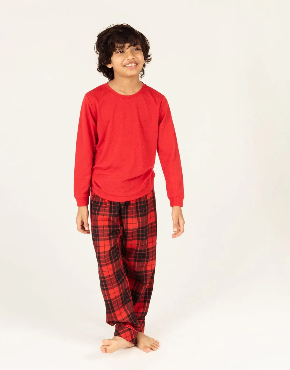 Kids Red & Black Plaid Flannel Set