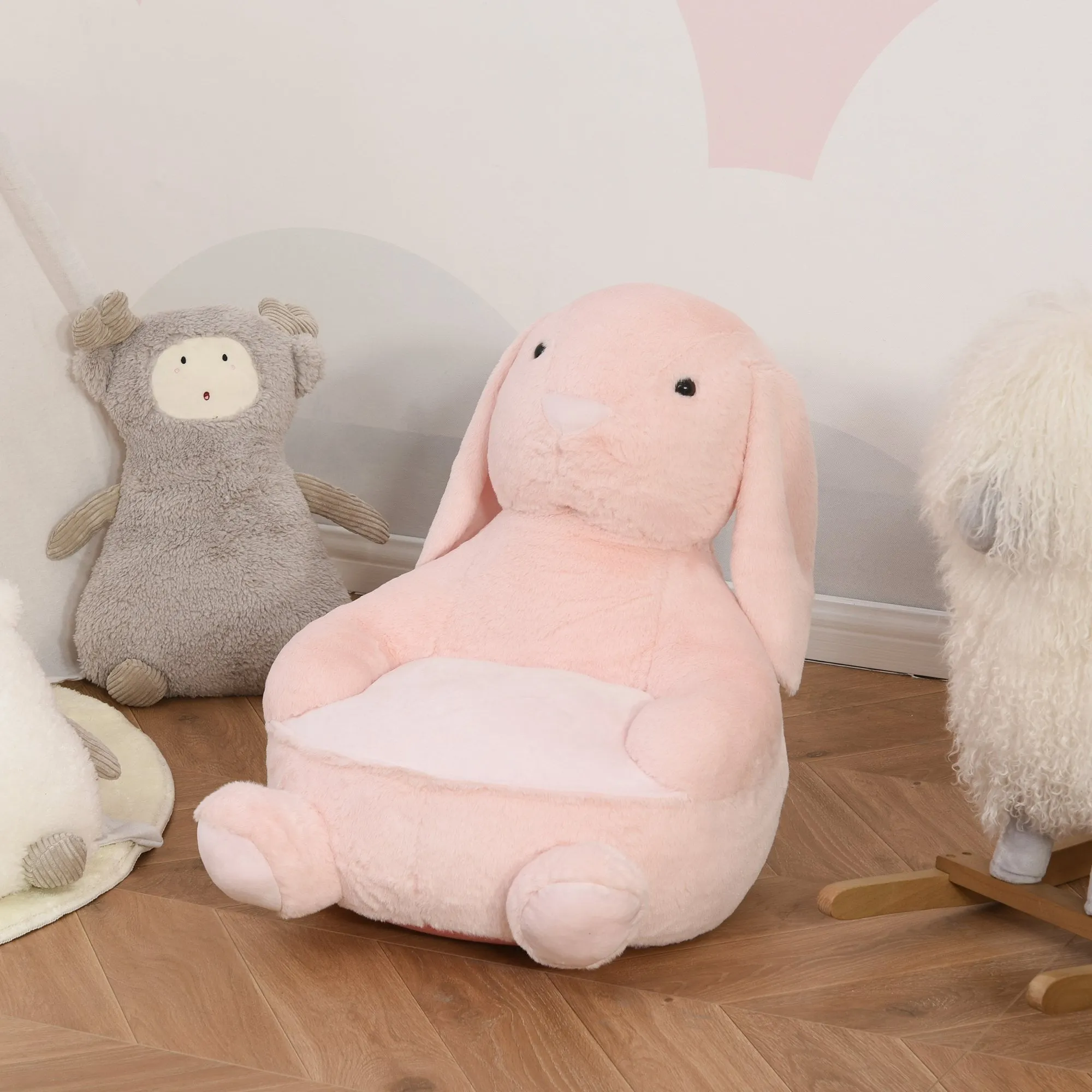 Kids Sofa Chair Children Plush Armchair Stuffed Cute Rabbit Toy Support Seat Learning Sitting Baby Nest Sleeping Cushion Bed Soft Snuggle Furniture for Reading Feeding Relaxing 60 x 50 x 59cm Pink 60x50x59cm