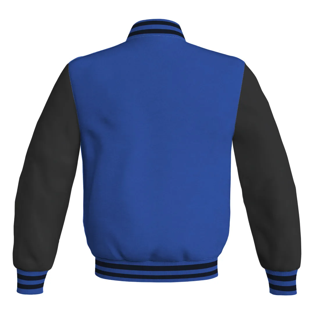 Ladies Varsity Jacket Blue Body and Black Leather Sleeves Bomber Jacket