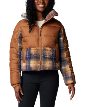 Leadbetter Point II Print Sherpa Hybrid Jacket in Camel Brown & Nocturnal Omblur Print