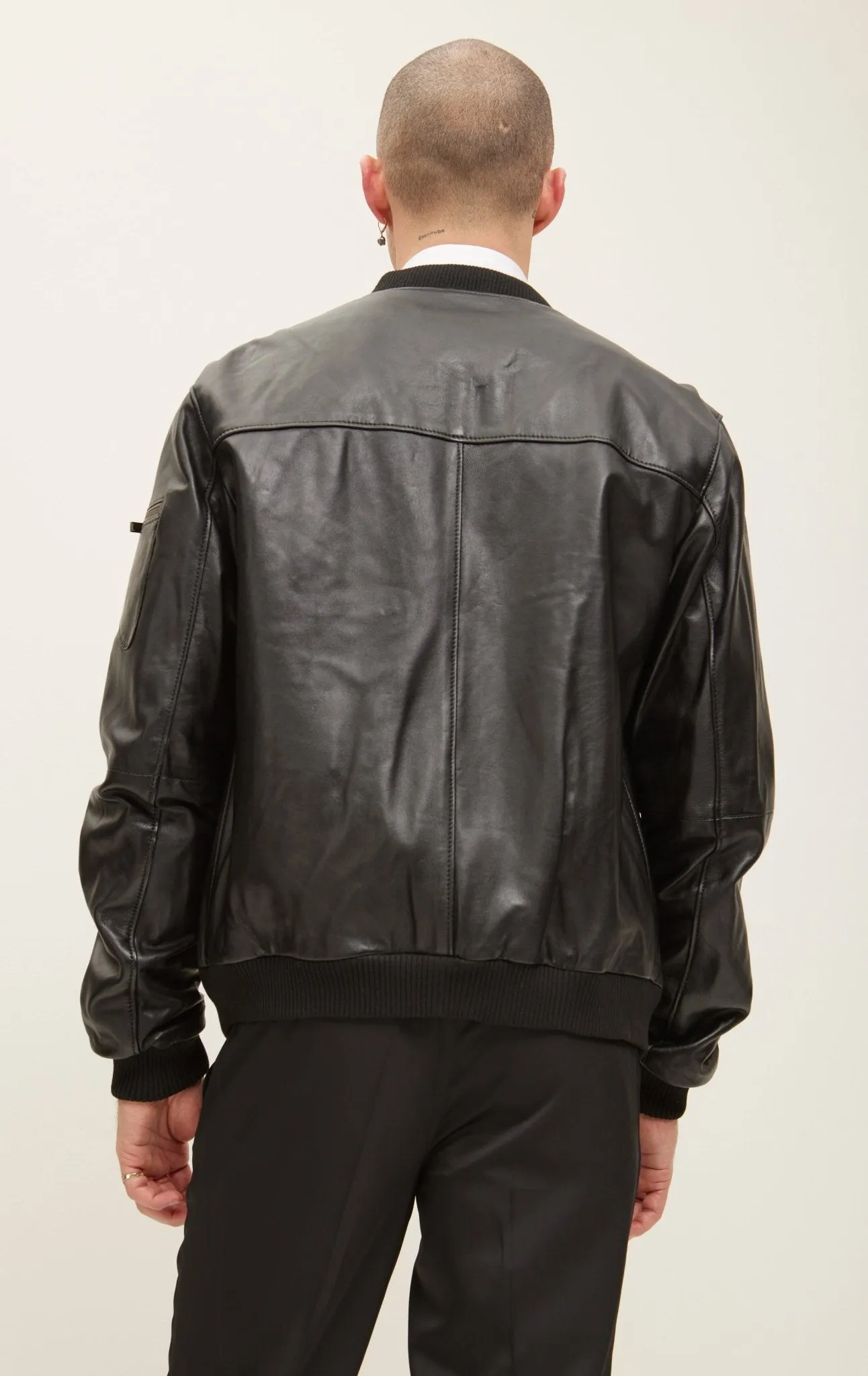 Leather Bomber Jacket - Black