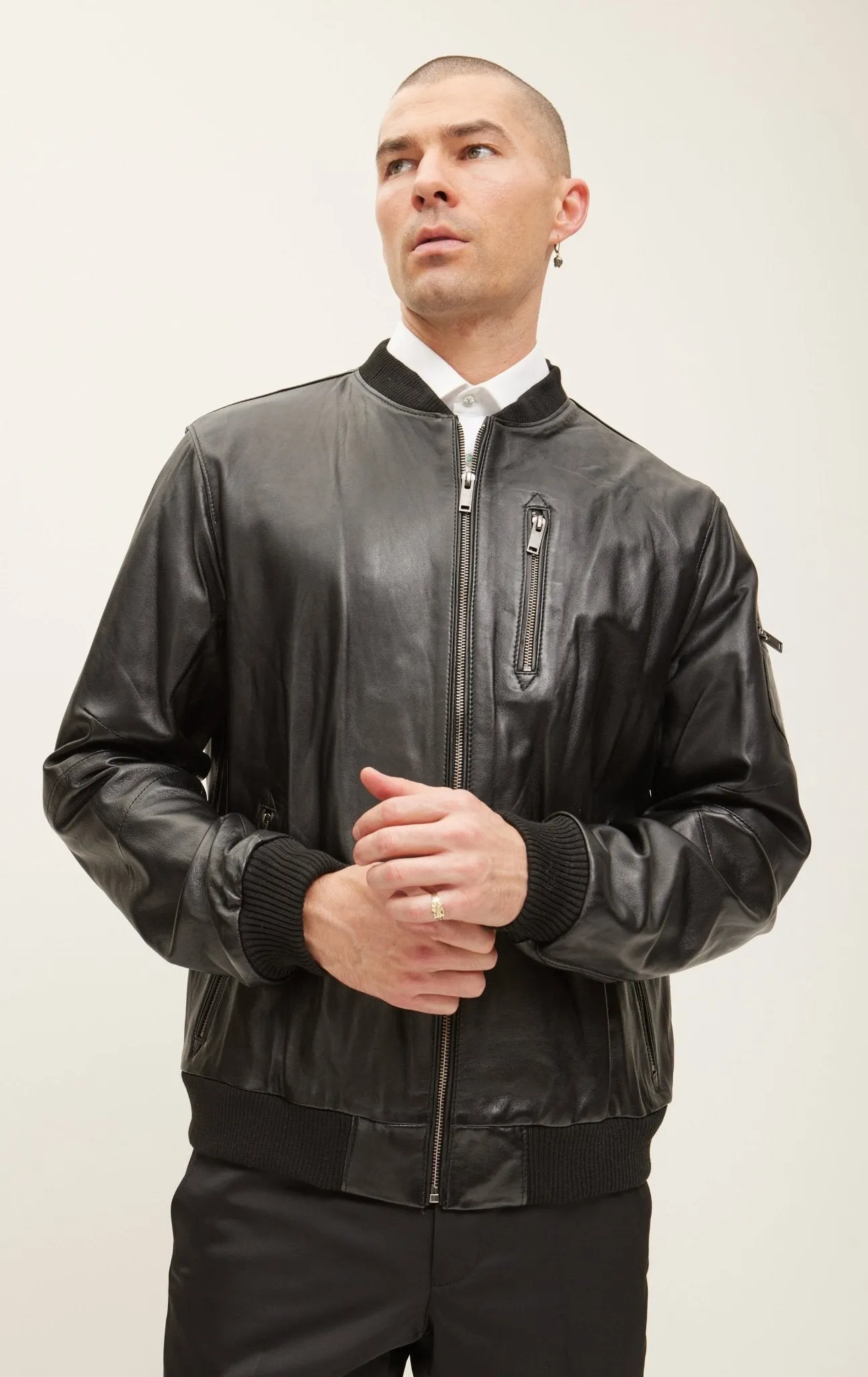 Leather Bomber Jacket - Black